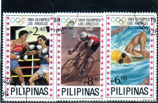 Филиппины. Ми-1596,1598,1602. Спорт. Бокс.Велоспорт.Плавание.Олимпийские игры. Лос-Анжелес. 1984.
