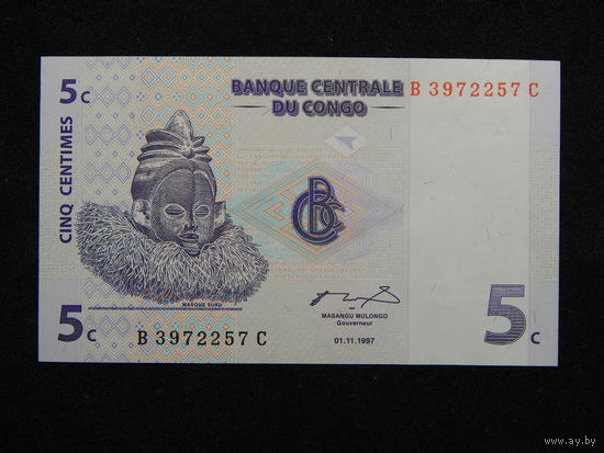 Конго 5 сантимов 1997г.UNC