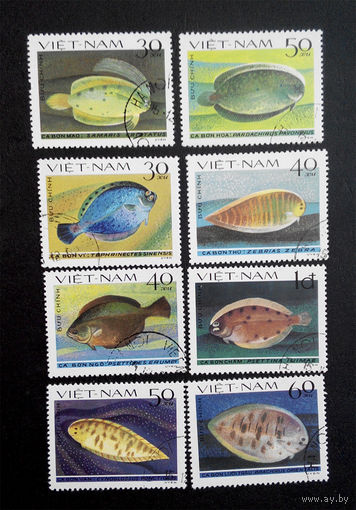 Вьетнам 1982 г. Рыбы. Камбала. Фауна. полная серия из 8 марок #0024-Ф1