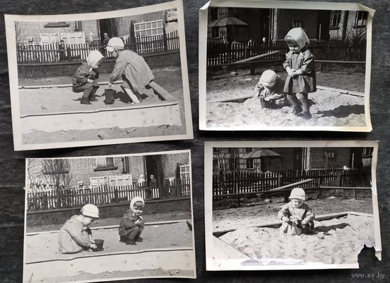 Фото детей в песочнице 1963 г. 9х12 см. Цена за 4 фото.