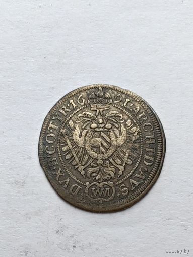 6 крейцера 1691 год (ММ). Леопольд I, Редкая монета. СМОТРИТЕ ДР. МОИ ЛОТЫ.