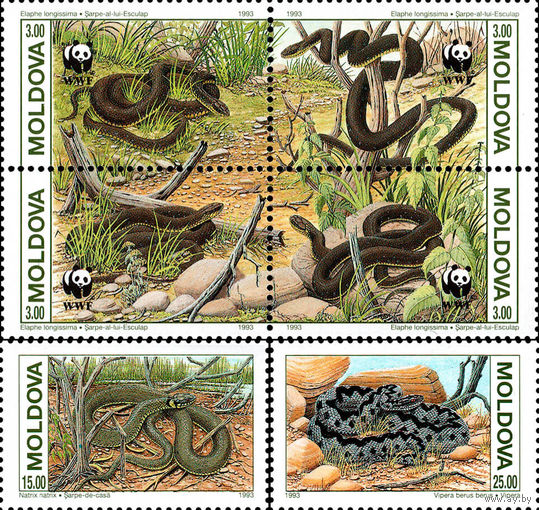 Змеи WWF Молдавия 1993 год серия из 6 марок