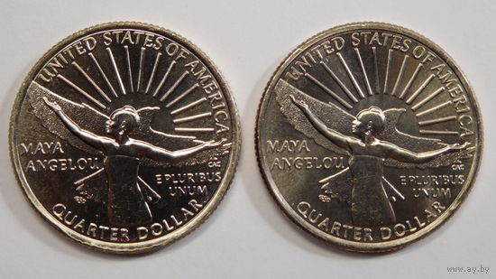25 центов США 2022 Выдающиеся Женщины Америки Майя Энджелоу 1 монета UNC Двор P и D