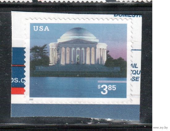 США-2002 (Мих.3624) , гаш. , Мемориал Джефферсона, Архитектура (одиночка), вырезка