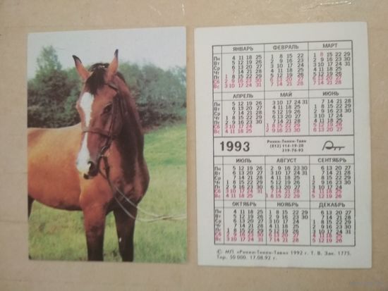 Карманный календарик. Лошадь. 1993 год