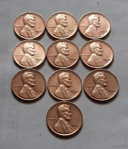 1 цент США, погодовка 1950-х, D