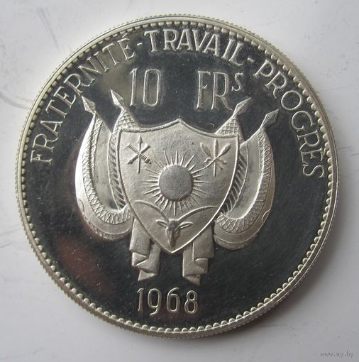 Нигер 10 франков 1968, серебро, пруф   .11-369