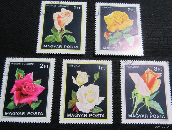 Розовые Розы Марки 5 штук Флора MAGUAR POSTA 1982 год Коллекция