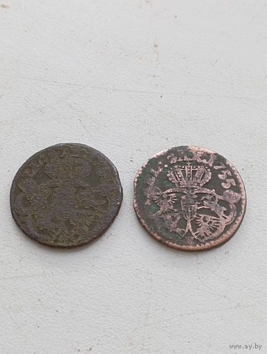 Два коронных гроша 1755 год.