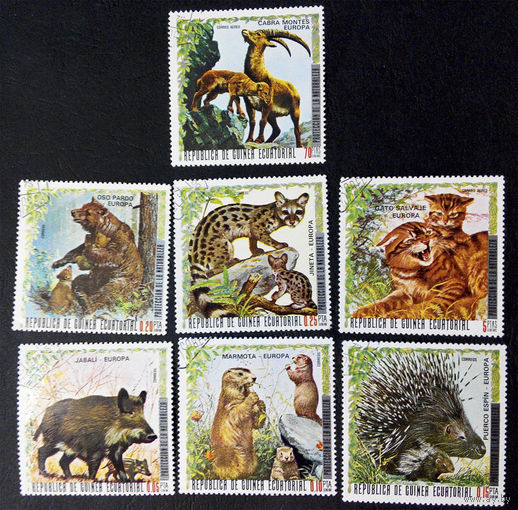Экваториальная Гвинея 1976 г. Животные Европы. Фауна, полная серия из 7 марок #0146-Ф1