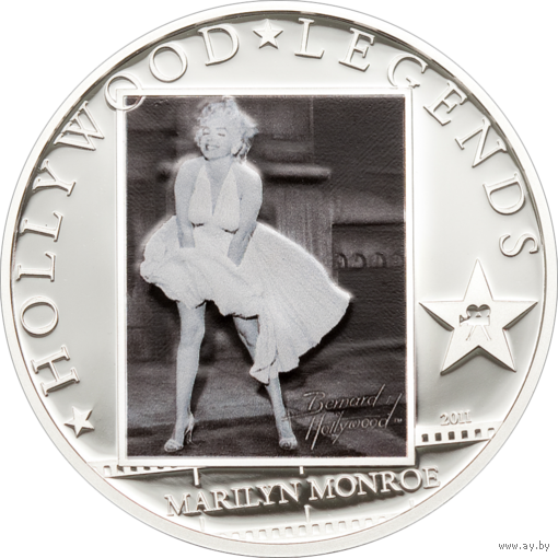 Острова Кука 5 долларов 2011г. "Легенды Голливуда: Мэрилин Монро (Marilyn Monroe)". Монета в капсуле; сертификат. СЕРЕБРО 25гр.