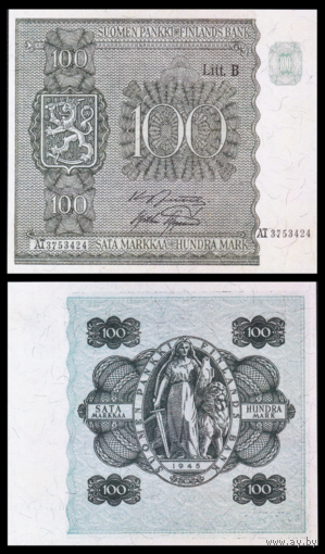[КОПИЯ] Финляндия 100 марок 1945(48) (водяной знак)