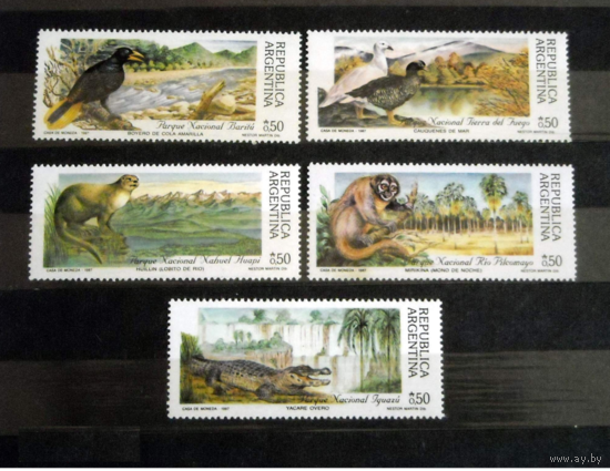 АРГЕНТИНА  1987 5м (MNH) Mi = 8,5 Euro (Ми-1906-10) Птицы рептилии обезьяны национальный парк фауна