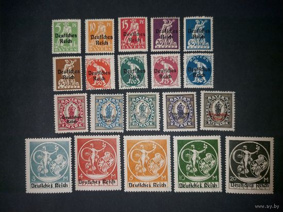 Веймарская республика 1920 надпечатка на марках Баварии Mi.DR.119-138 */** полная серия