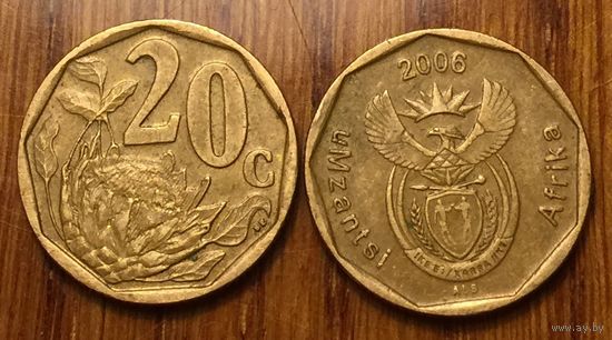 ЮАР, 20 центов 2006. Надпись на языке коса: UMZANTSI AFRIKA