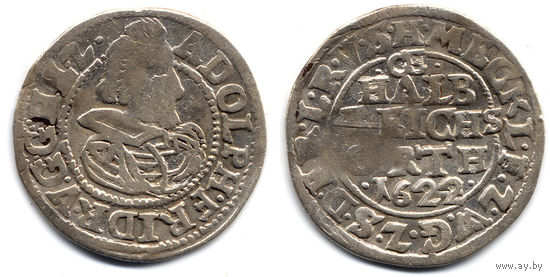 1/2 орта (1/8 талера) 1622 Германия, Мекленбург-Шверин, Адольф Фридрих I. Достаточно редкая монета!