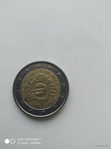 2 евро Италии 2012 год, 10 лет наличному обращению евро