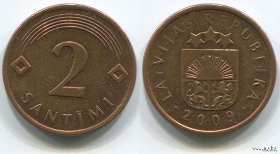 Латвия. 2 сантима (2009, XF)