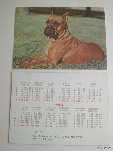 Карманный календарик. Боксёр. 1988 год