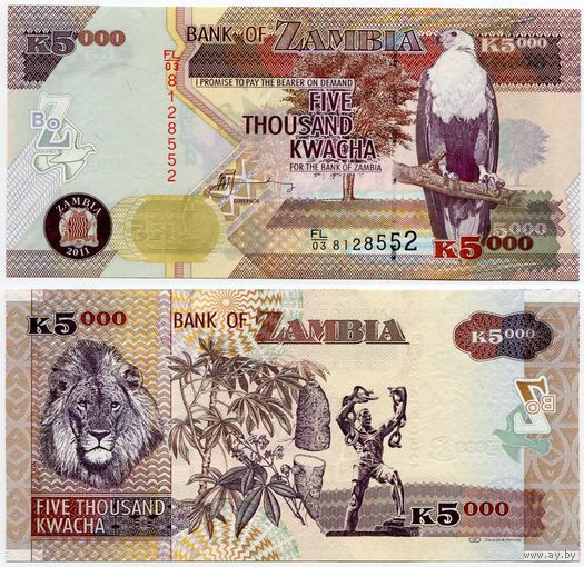 Замбия. 5000 квача (образца 2011 года, P45g, UNC)