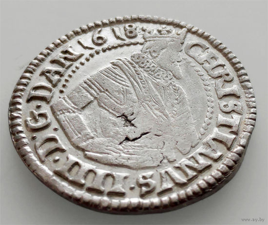 1 марка 1618, Дания, Кристиан IV. Остатки штемпельного блеска. Красивое коллекционное состояние