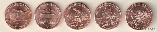 США набор 5 монет 1 цент 200 лет со дня рождения Авраама Линкольна