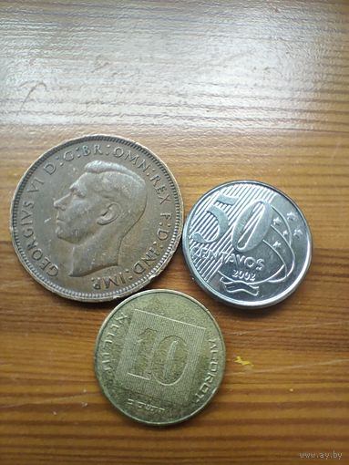 Великобритания 1 пенни 1948, Израиль, Бразилия 50 центов 2002 -64