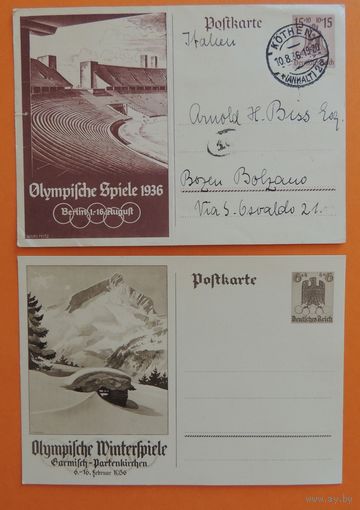Почтовые карточки "Олимпиада", 1936 г., Берлин, Третий Рейх, 2 шт.
