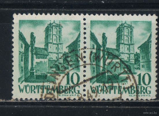 Оккупация Германии Французская зона Вюртембург-Гогенцоллерн 1947 Городская башня в Ванген-им-Алльгой Стандарт Пара #33