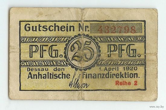 Германия, Нотгельд 25 пфеннигов 1920 год.