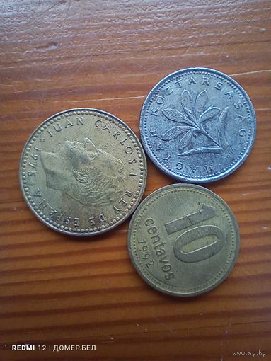 Аргентина 10 центов 1992, Венгрия 2 форинта 2005, Испания 1 песета 1975  -99