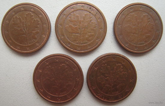 Германия 1 евроцент 2005 г. (А) (D) (F) (G) (J). Цена за 1 шт.