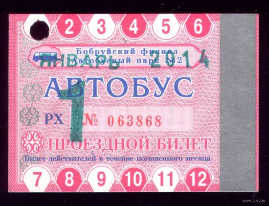 Проездной билет Бобруйск Автобус Январь 2014