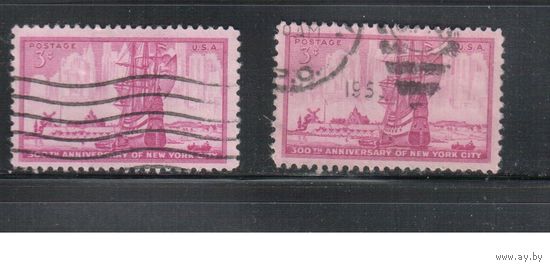 США-1953, (Мих.647), гаш. , 300-лет Нью-Йорку, Корабль, Живопись(одиночка),цена за 1 м на выбор