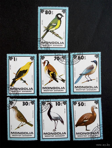 Монголия 1979 г. Птицы. Фауна. полная серия из 7 марок #0059-Ф1