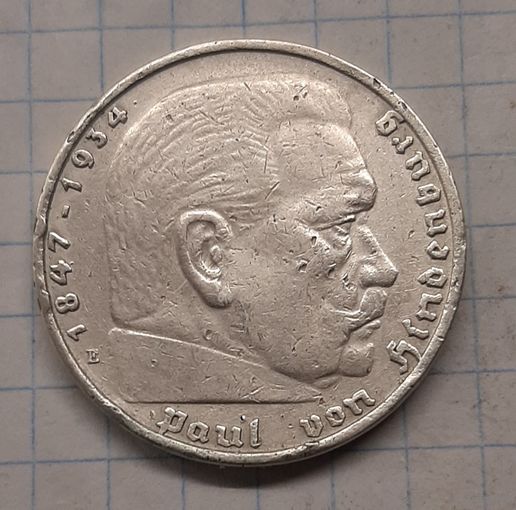 5 марок 1935г.( E) Гинденбург  km86