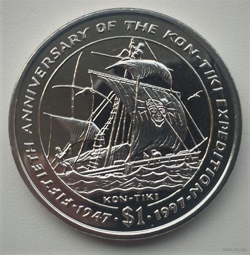Либерия. 1 доллар 1997 год  KM#320  "50 лет экспедиции Кон-Тики"