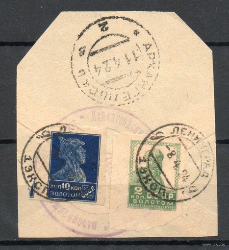 Стандартный выпуск (Золотой стандарт) 1923 год 2 марки на вырезке из конверта