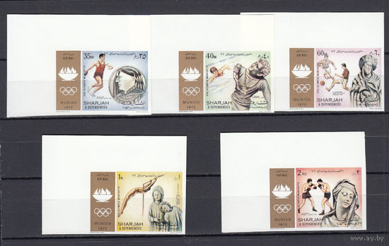 Спорт. Олимпийские игры "Саппоро 1972". Шарджа. 1971. 5 марок б/з (авиапочта). Michel N 844-848 (6,0 е)