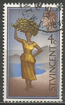 Сент-Винсент. Девушка с гроздью бананов. 1965г. Mi#208.
