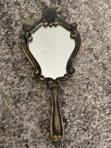 Антикварное ручное зеркало , Бронза - Франция
