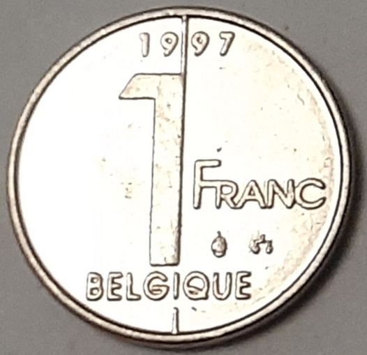 Бельгия 1 франк, 1997 Надпись на французском - 'BELGIQUE' (14-20-9)