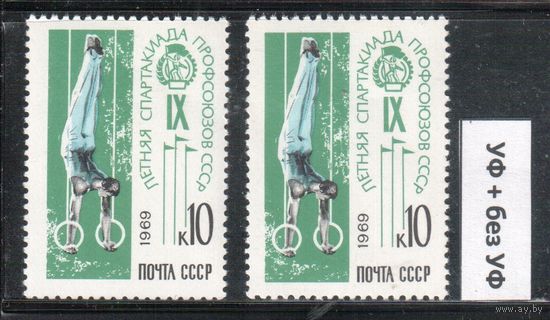 СССР-1969, (Заг.3707), **  , Спорт, Спартакиада,обычная + флуоресцентная бумаги
