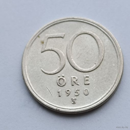 50 эре 1950 года Швеция. Серебро 400. Монета не чищена. 13