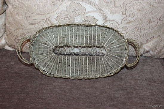 Мельхиоровая сухарница, времён СССР, скань, размер с ручками 36*16.5 см.