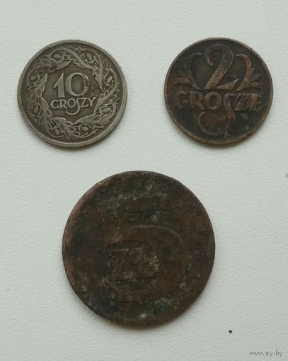 10 грошей 1923 Польша никель 2 grosze 1927 и 1975