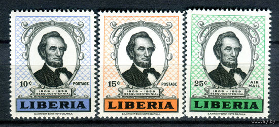 Либерия - 1959г. - 150-летие Авраама Линкольна - полная серия, MNH [Mi 543-545] - 3 марки