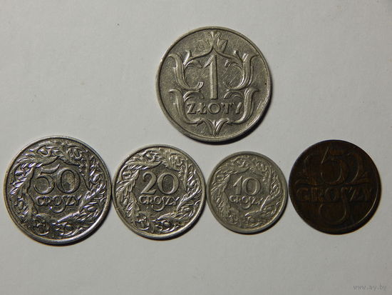 Польша 5,10,20,50 грошей,1 злотый 1923-29г