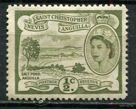 Сент-Кристофер - Невис - Ангилья - 1954/1957 - Королева Елизавета II и озеро 1/2С - [Mi.113] - 1 марка. MH.  (Лот 85EW)-T25P3