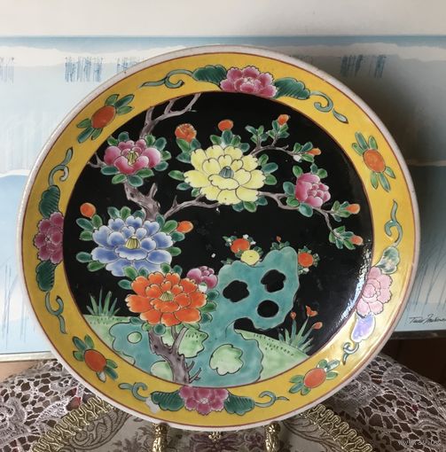 Тарелка старинная Цветение Сакуры ручная роспись Эмали Япония